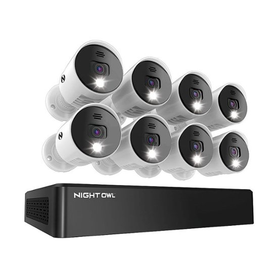 Front Zoom. Night Owl - 8 Channel 8 Wired 4K Ultra HD Spotlight Cameras, 1TB HD Bluetooth DVR Surveillance System with Audio - White/Black.