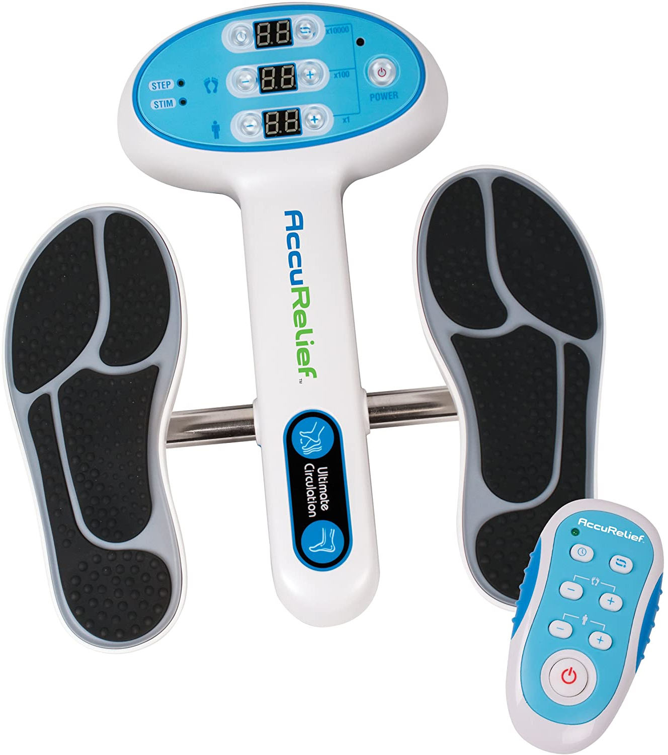 Angle View: AccuRelief Ultimate Foot Circulator with Remote for Body Pain, Electrodes Pads for TENS Unit
