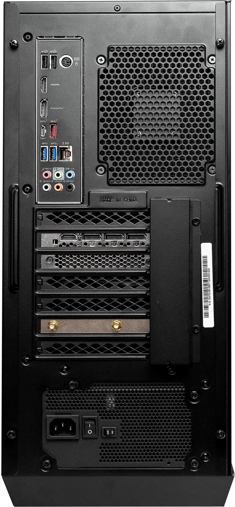 Back View: MSI - Aegis RS Gaming Desktop - Intel Core i7-11700KF - 16GB Memory - NVIDIA GeForce RTX 3080 - 1TB SSD - Black - Black