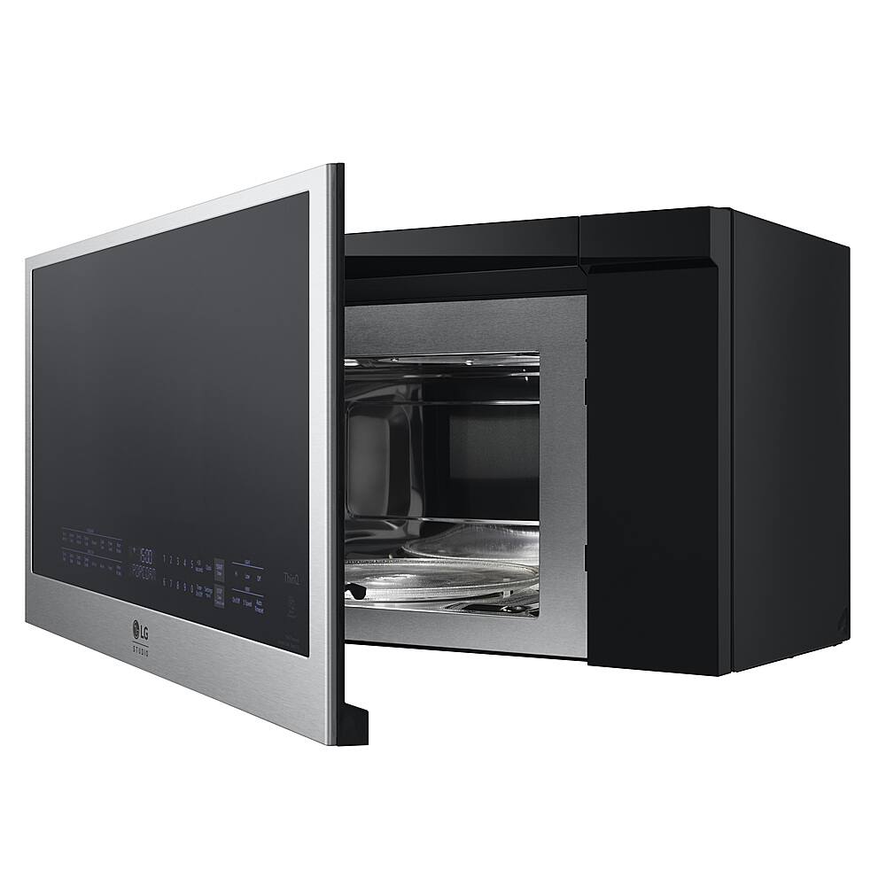 Left. LG - STUDIO 1.7 Cu. Ft. Convection Over-the-Range Microwave with Air Fry - Stainless Steel.
