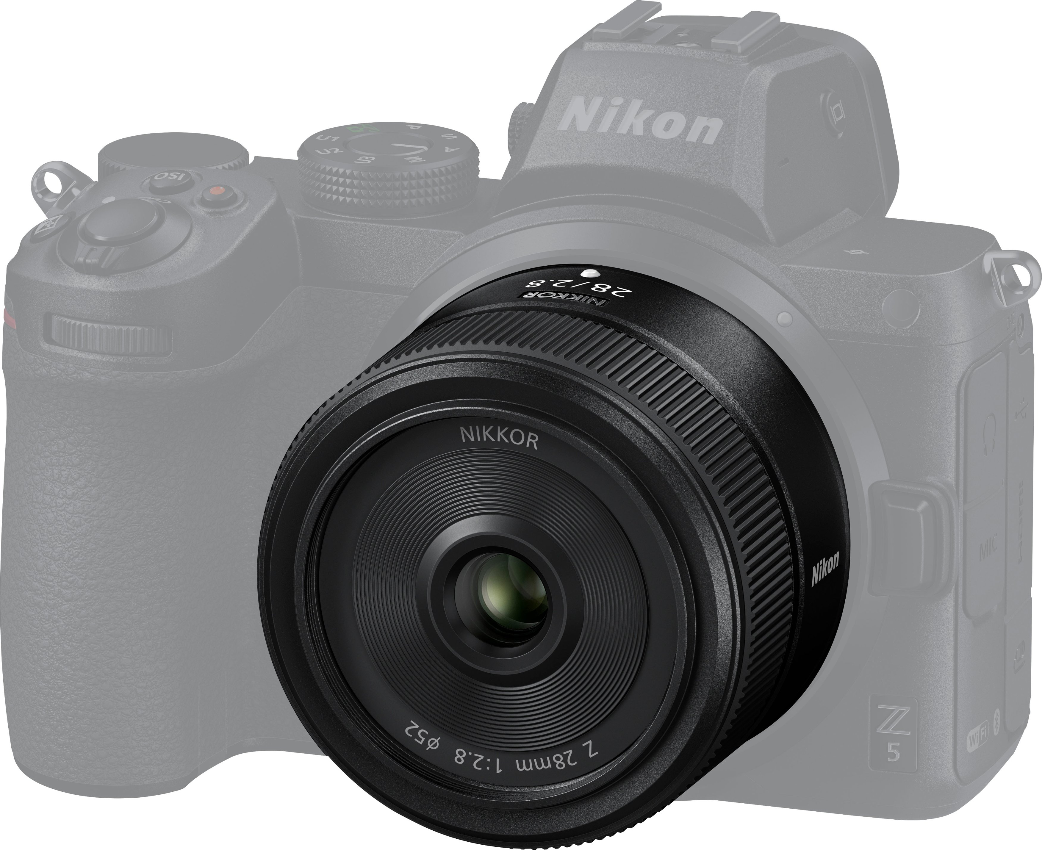 Angle View: NIKKOR Z 28mm f/2.8 Standard Prime Lens for Nikon Z Cameras - Black