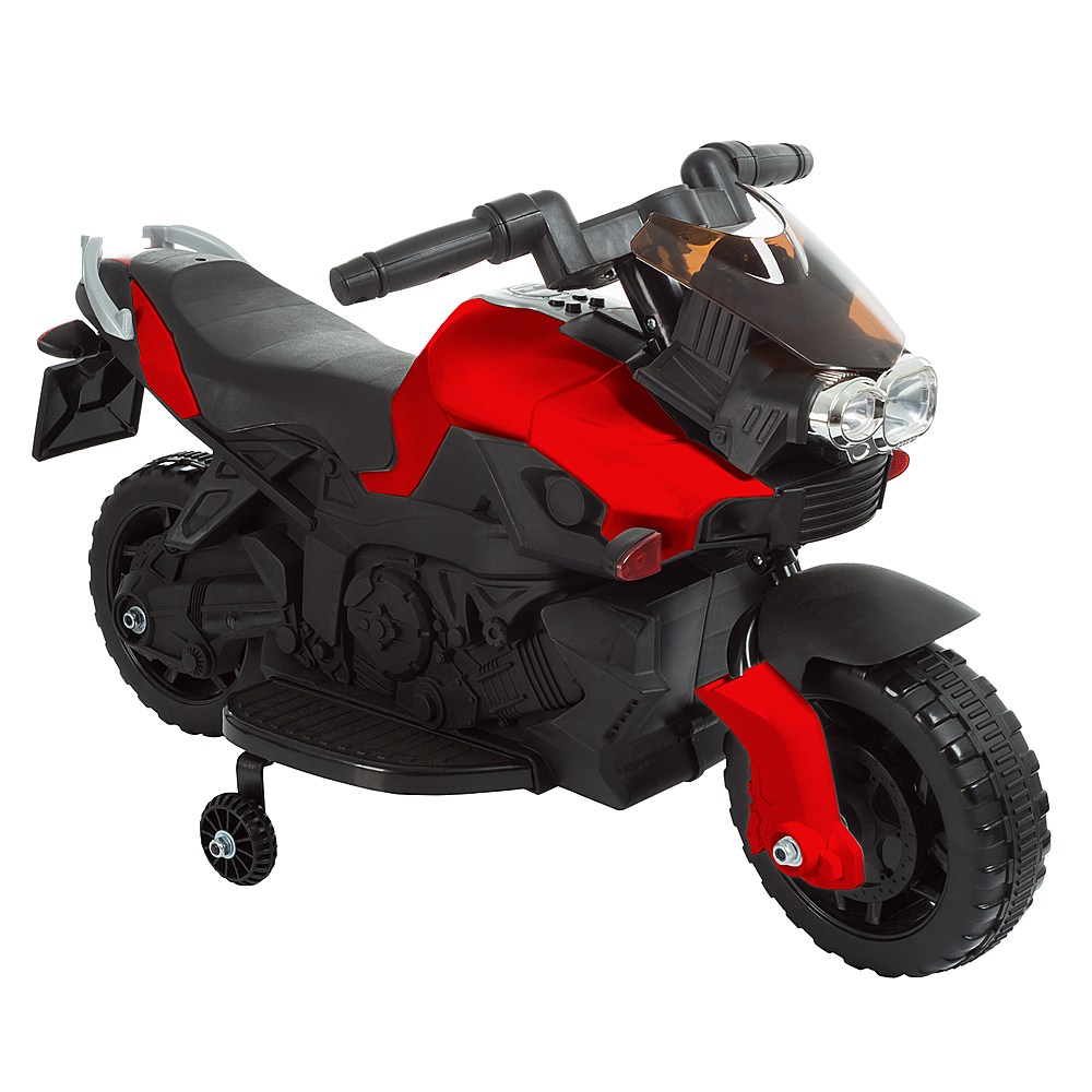 Electric Motorcycle 2-Wheel Sport Bike with Training Wheels and Reverse - Battery Powered Motorbike by Toy Time - Red