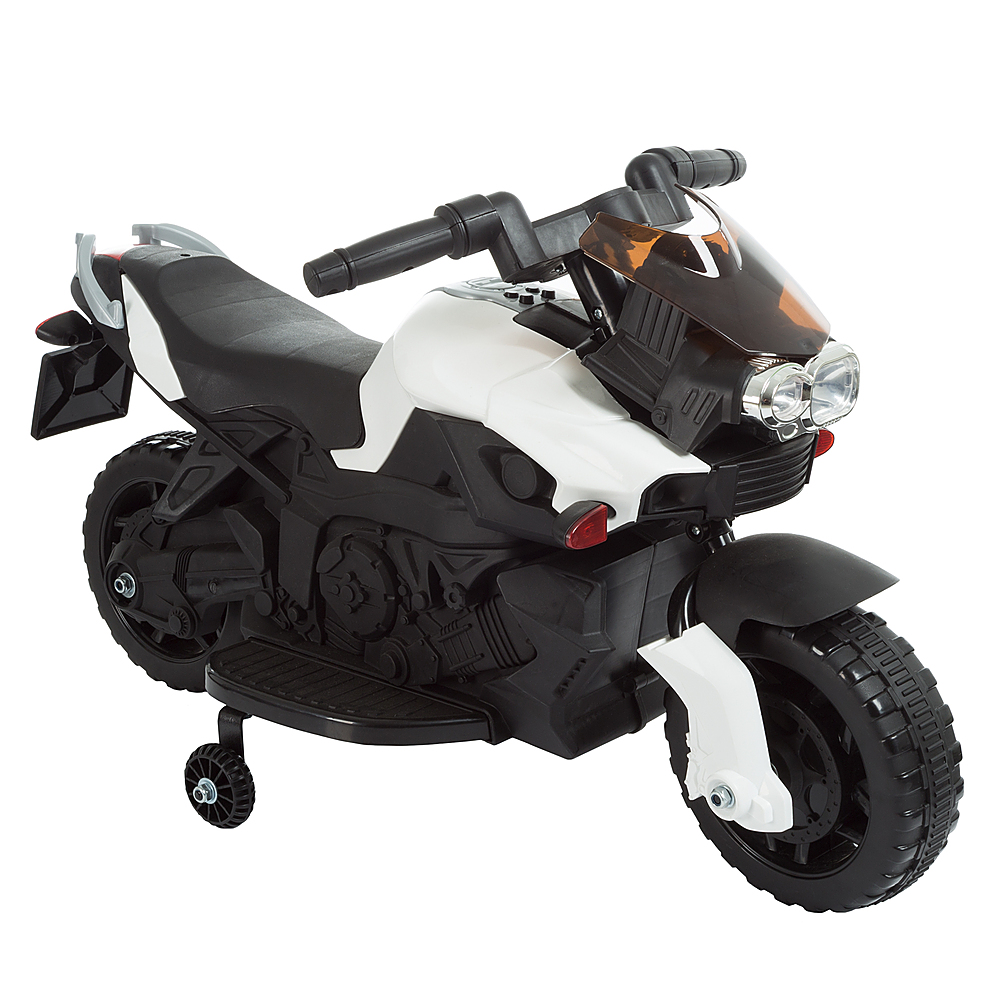Electric Motorcycle 2-Wheel Sport Bike with Training Wheels and Reverse - Battery Powered Motorbike by Toy Time - White