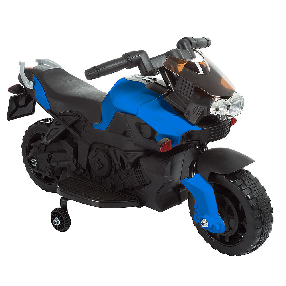 Electric Motorcycle 2-Wheel Sport Bike with Training Wheels and Reverse - Battery Powered Motorbike by Toy Time - Blue