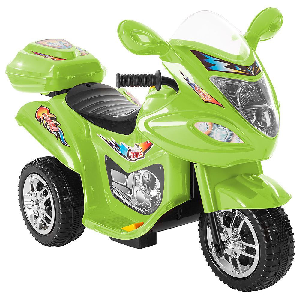 Electric Motorcycle for Kids 3-Wheel Trike - Battery Powered Fun Decals, Reverse, and Headlights by Toy Time - Green