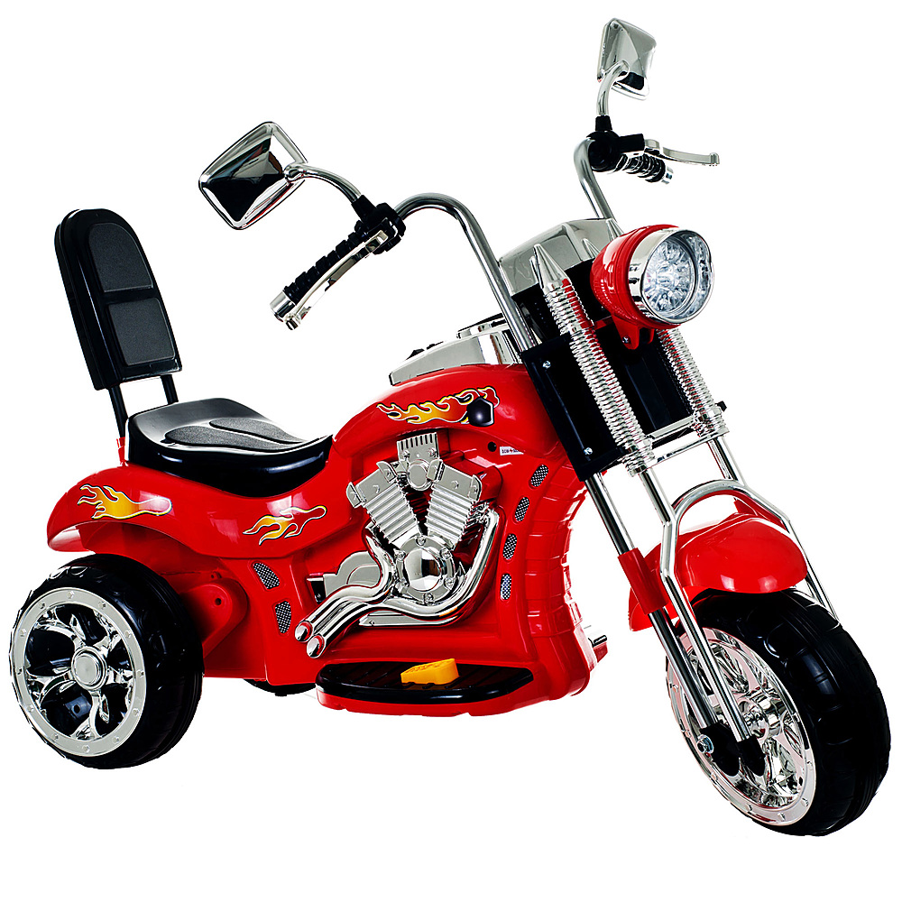 Kids Motorcycle Ride On Toy 3-Wheel Chopper with Reverse and Headlights - Battery Powered Motorbike by Toy Time - Red