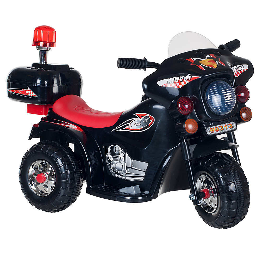 Ride On Motorcycle for Kids 3-Wheel Battery Powered Motorbike Police Decals, Reverse, and Headlights by Toy Time - Black