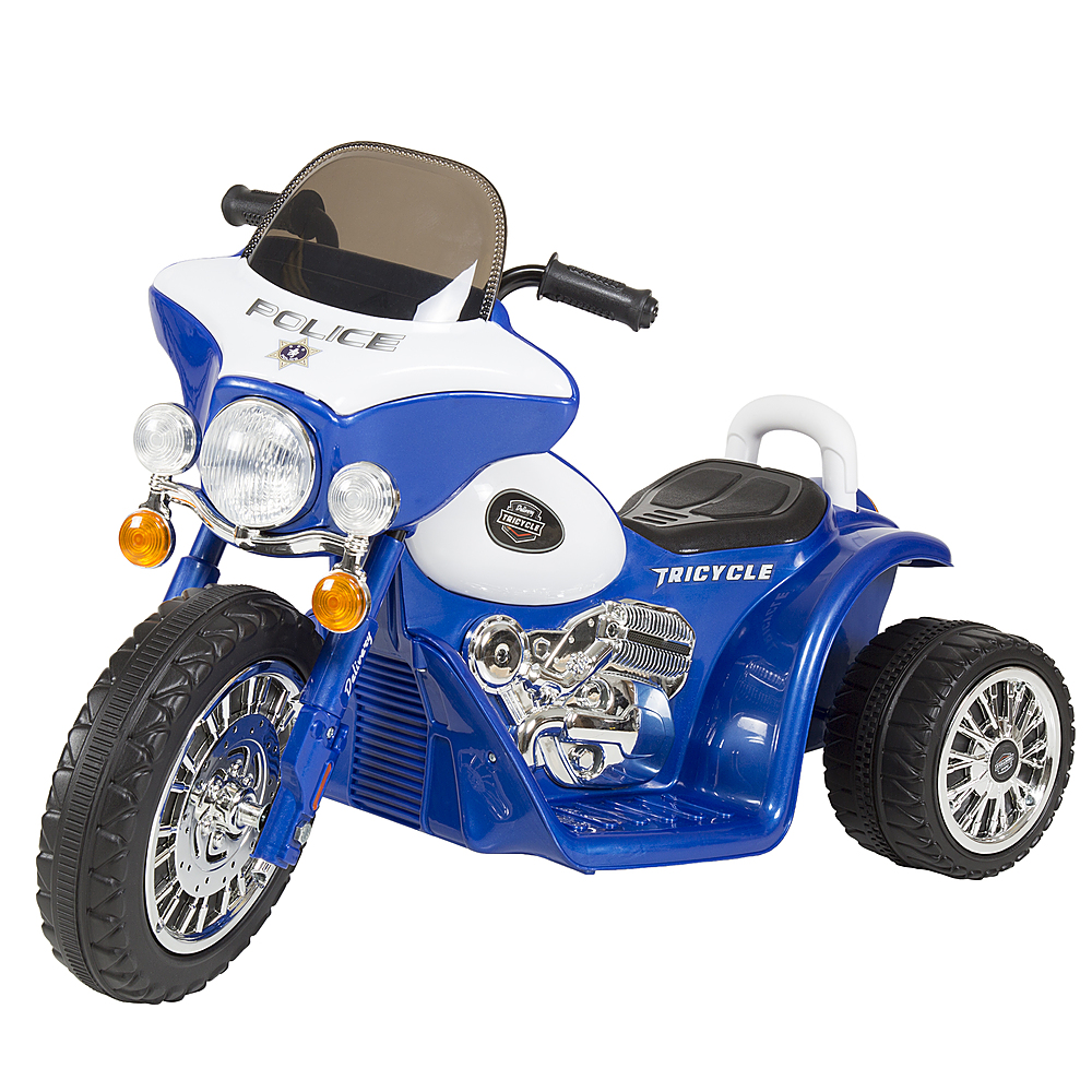 Kids Motorcycle Ride On Toy 3-Wheel Battery Powered Motorbike Police Decals, Reverse, and Headlights by Toy Time - Blue