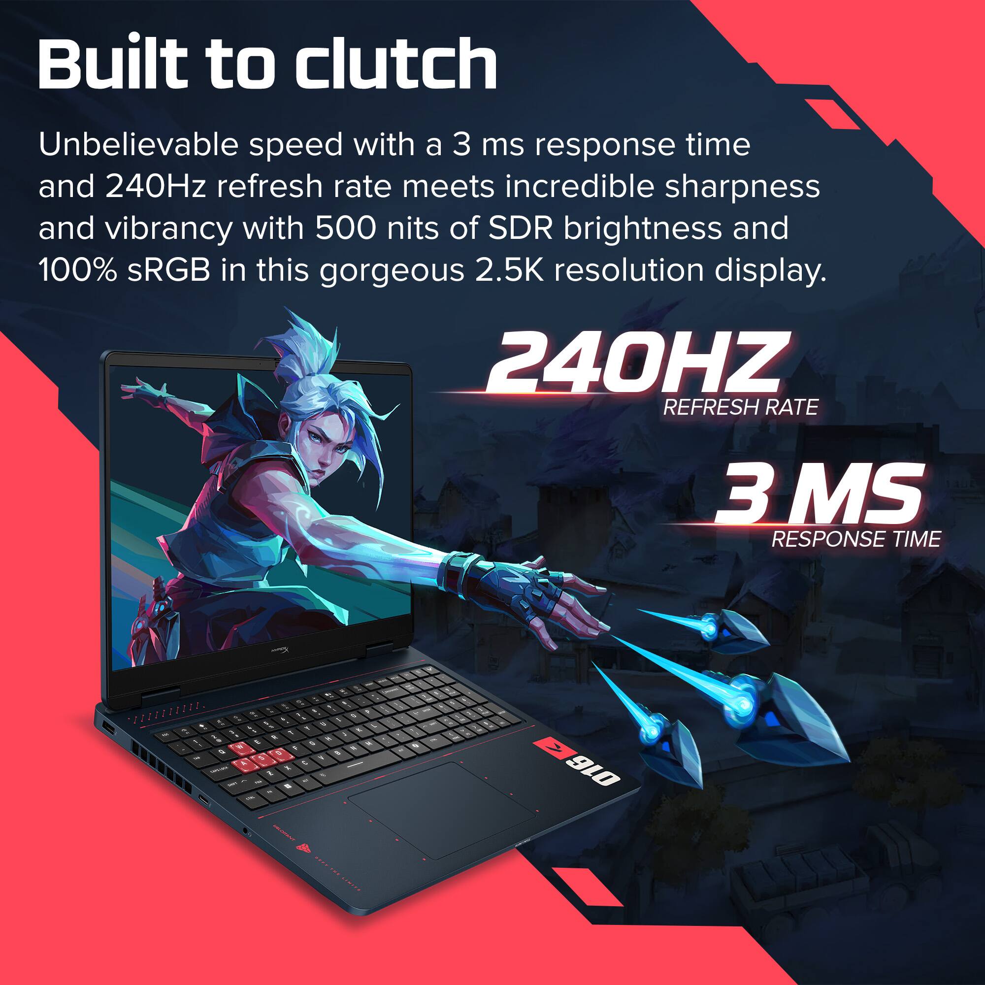 Built to clutch

Unbelievable speed with a 3 ms response time and 240Hz refresh rate meets incredible sharpness and vibrancy with 500 nits of SDR brightness and 100% sRGB in this gorgeous 2.5K resolution display.

240HZ REFRESH RATE
3 MS RESPONSE TIME