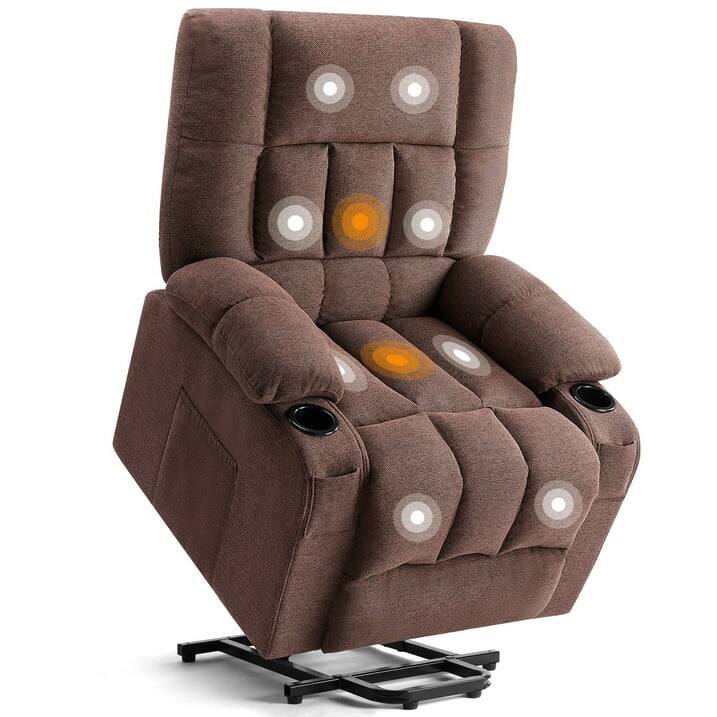 Front. AOITUN - Power Lift Recliner Chair, Recliner for Elderly with Massage and Heating, with Remote Control, Cup Holder, Side Pocket - Brown.