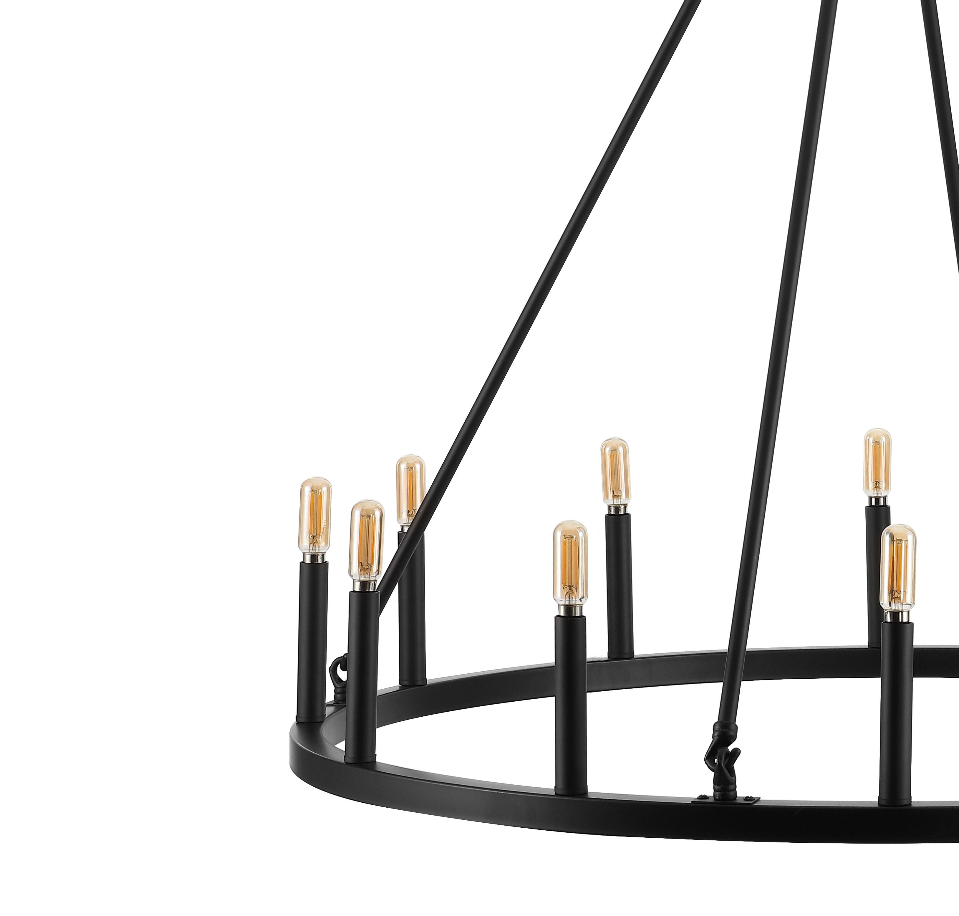 Alt View 4. Jonathan Y - Oberto 36" 12-Light Iron Classic Industrial Ring LED Chandelier, Oil Rubbed Bronze - Oil Rubbed Bronze.