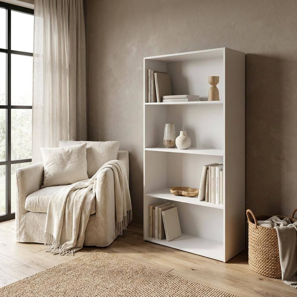 Left. FurniFact - Wooden bookcase with minimalist design for contemporary living spaces - White.