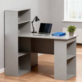 GOODSILO - Compact Home Office Desk with Bookshelf, Space-Saving Workstation for Small Spaces and Modern Interiors - Gray