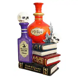 OrnamentallyYou - Sorcerer’s Syrups Spooky Lighted Figurine, 8" Potions Poisons and Books Halloween Statue - Red