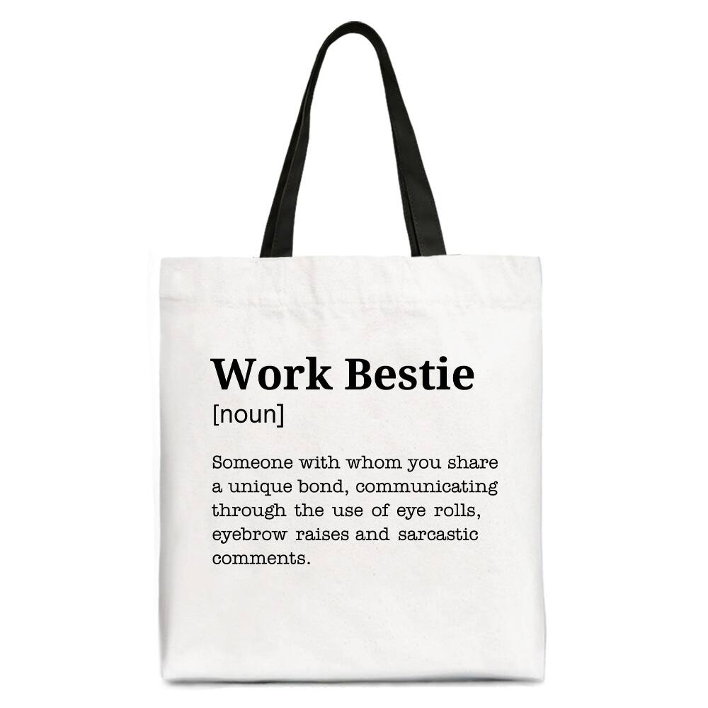 OrnamentallyYou - Work Bestie Definition Canvas Tote Bag, Funny Gift Shopper for Office Best Friends - White Black