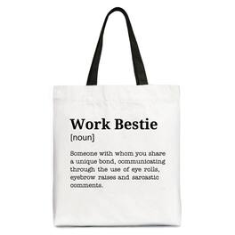 OrnamentallyYou - Work Bestie Definition Canvas Tote Bag, Funny Gift Shopper for Office Best Friends - White Black