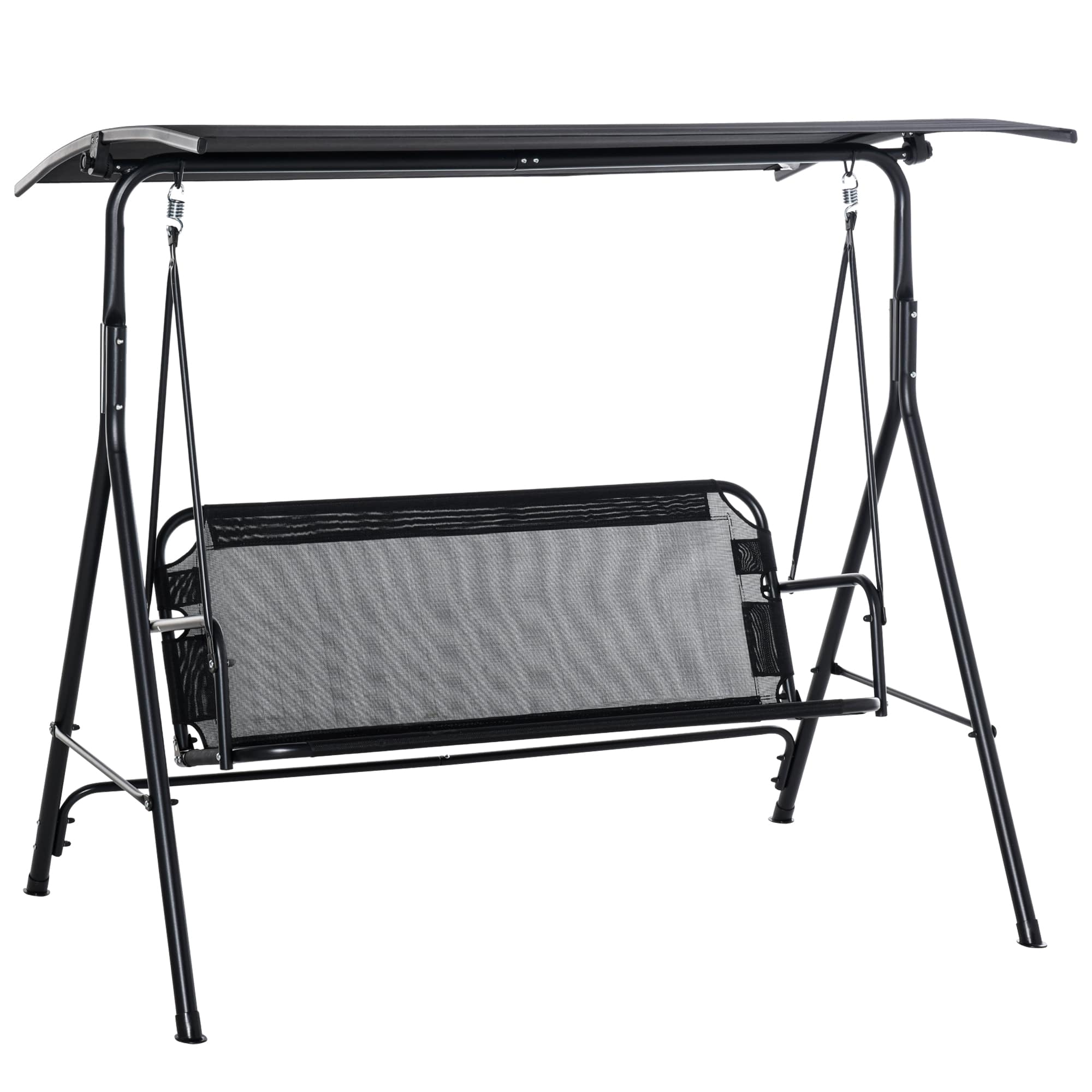 Outsunny - Patio Swing Chair, Outdoor Adjustable Canopy Porch Swing with Armrests - Black
