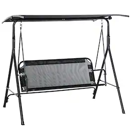 Outsunny - Patio Swing Chair, Outdoor Adjustable Canopy Porch Swing with Armrests - Black