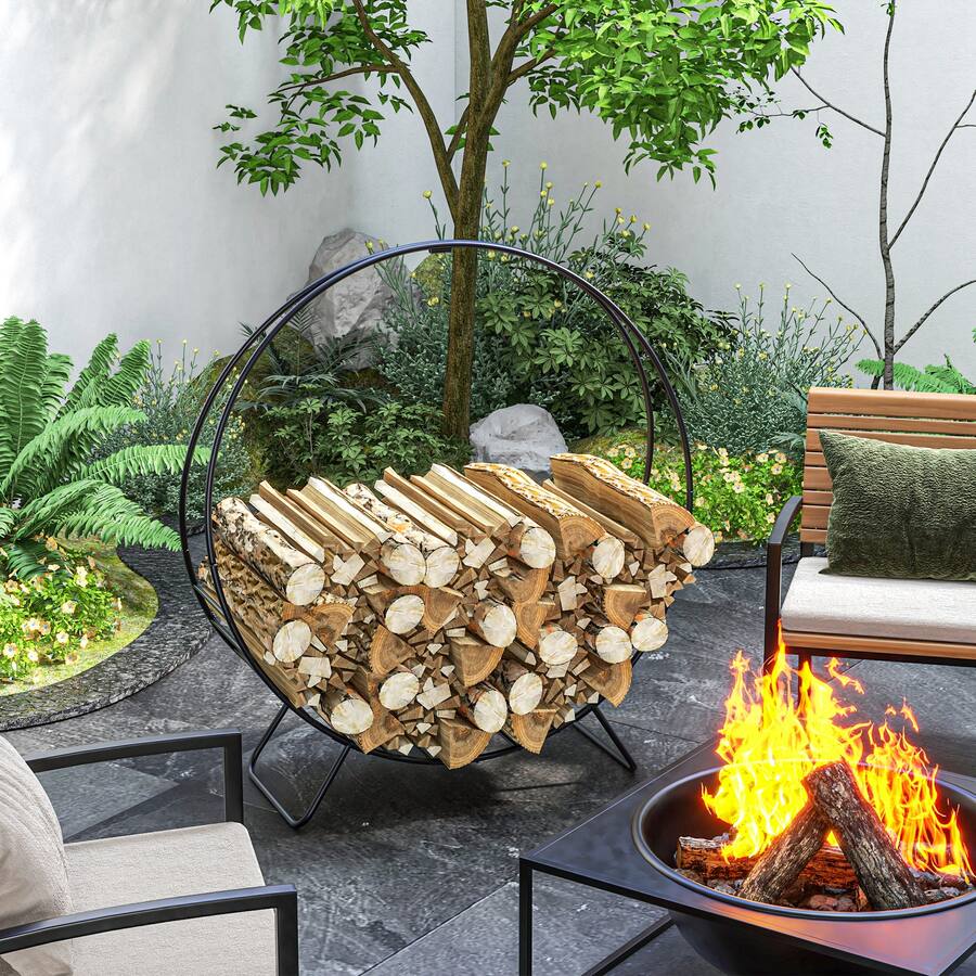 Outsunny Firewood Rack with Waterproof Cover Black 842-360V00BK - Best Buy