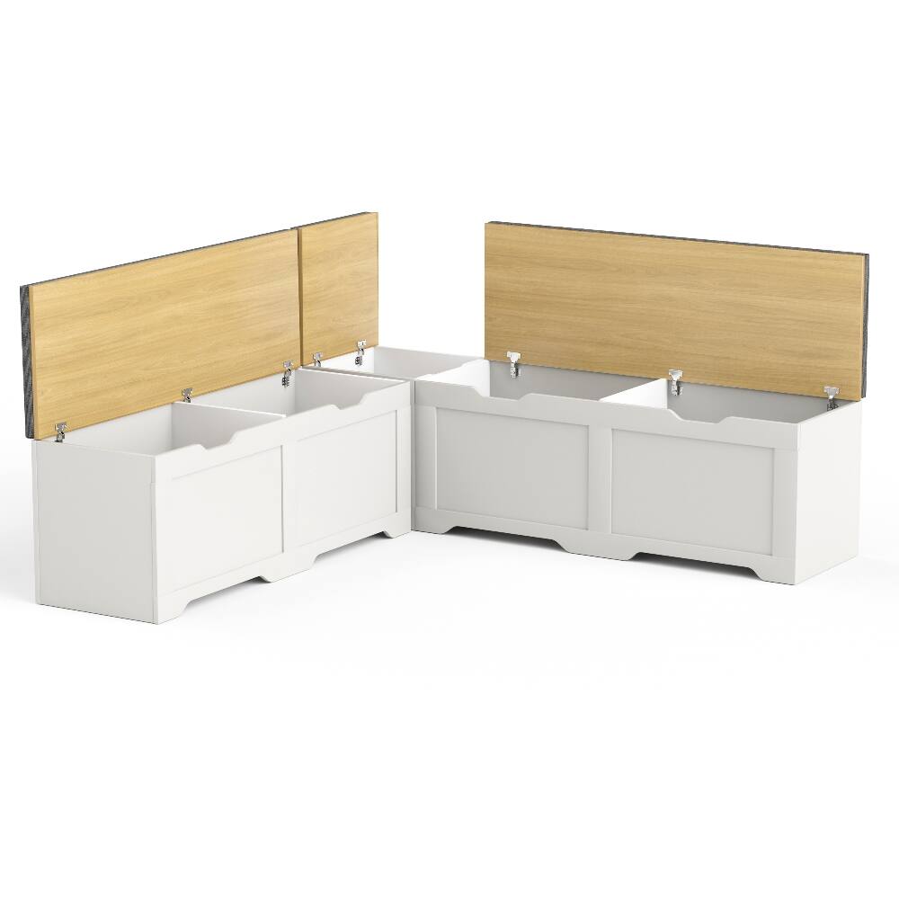 Alt View 10. Ropilly - Ropilly L-Shaped Storage Bench with Cushion, Corner Seating for Kitchen and Reading Nook, White and Natural - White and Natural.