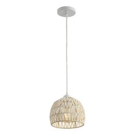 Jonathan Y - Campana 8.25" 1-Light Bohemian Modern Woven Rope/Iron LED Pendant - Cream