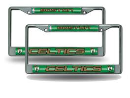 Rico Industries - Boston Celtics Chrome Metal Sparkly Glitter Bling Look License Plate Frame - Set of 2 Frames - Multi