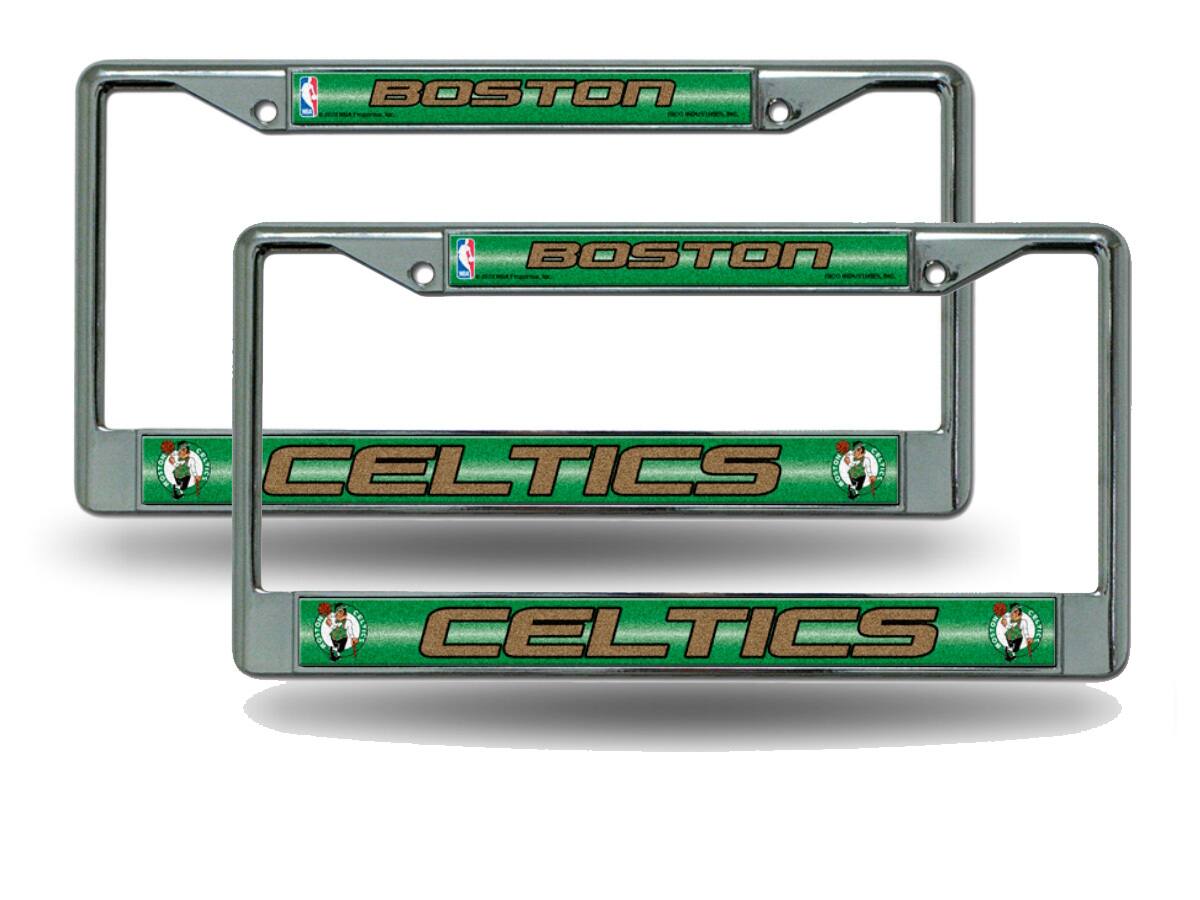 Boston Celtics Chrome Metal Sparkly Glitter Bling Look License Plate Frame - Set of 2 Frames