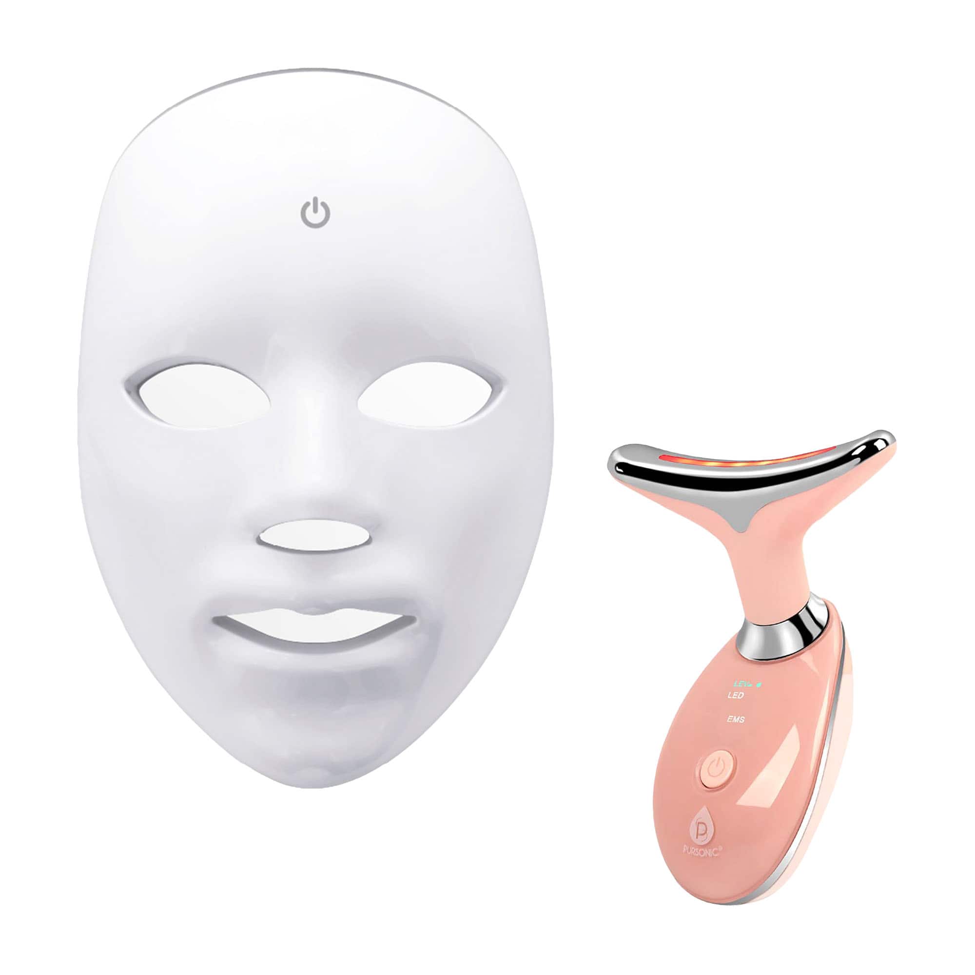 Pursonic - LED Glow Set – 7-in-1 LED Light Therapy Face Mask + 7-in-1 LED Face & Neck Sculpting Wand - Multicolor