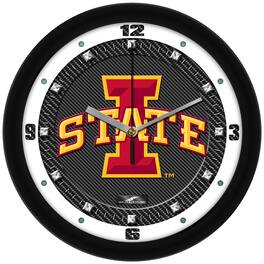 MpDirect - Iowa State Cyclones 11.5'' Suntime Premium Glass Face Carbon Fiber Wall Clock - Multicolor