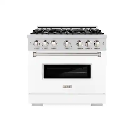 Front. ZLINE - 36 in. Wide 6 Burner 5.2 cu. ft. Classic Dual Fuel Freestanding Range with Convection Oven - Satin Steel/Black Matte.