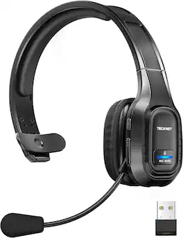 TECKNET - Trucker Bluetooth Headset, AI Noise Canceling Mic, Wireless On-Ear, Hands-Free Clear Calls, Trucker & Office