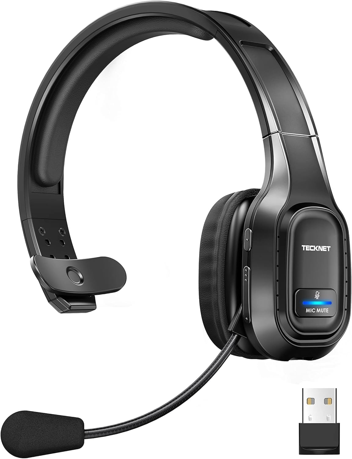 TECKNET - Trucker Bluetooth Headset, AI Noise Canceling Mic, Wireless On-Ear, Hands-Free Clear Calls, Trucker & Office