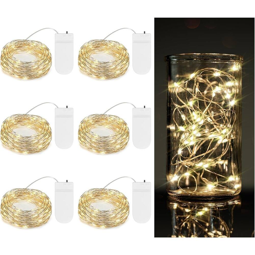 Front. PARKER SLATER - 6 pack battery operated fairy lights, 7.2ft 20 LED warm white waterproof wire string for wedding, party, Christmas decor - Warm White.