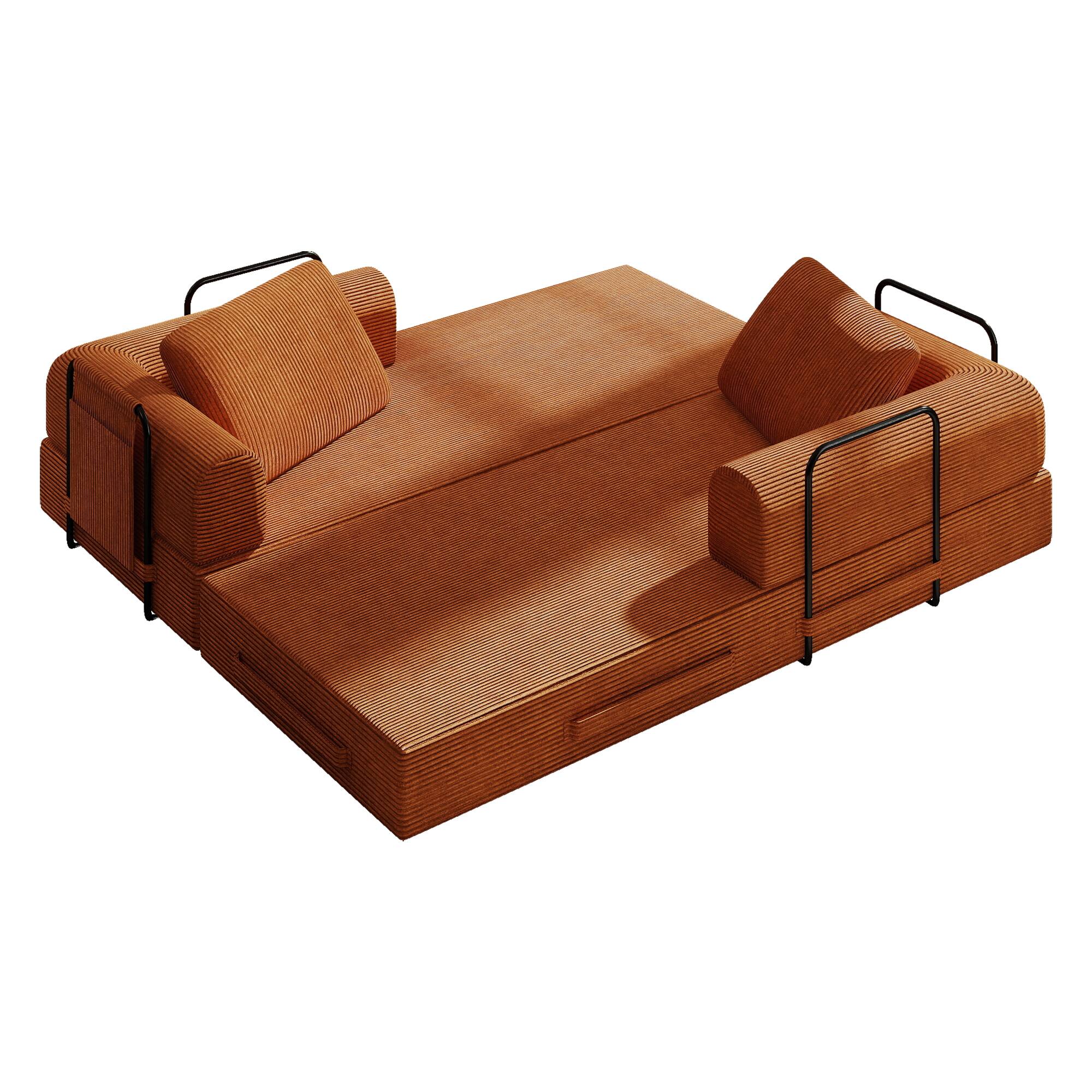 Alt View 2. Roomtec - 78 Inch Convertible Sleeper Sofa Bed Futon Boneless Couch Lounge Loveseat with Pull Out Bed No Assembly Required - Orange.