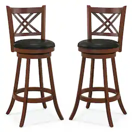 Kadyn - 360° Swivel Upholstered Barstools 2-Pc Set with Back and Footrest-29 inches, for Kitchen Island - Black