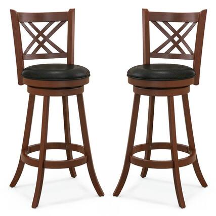 Front. Kadyn - 360° Swivel Upholstered Barstools 2-Pc Set with Back and Footrest-29 inches, for Kitchen Island - Black.