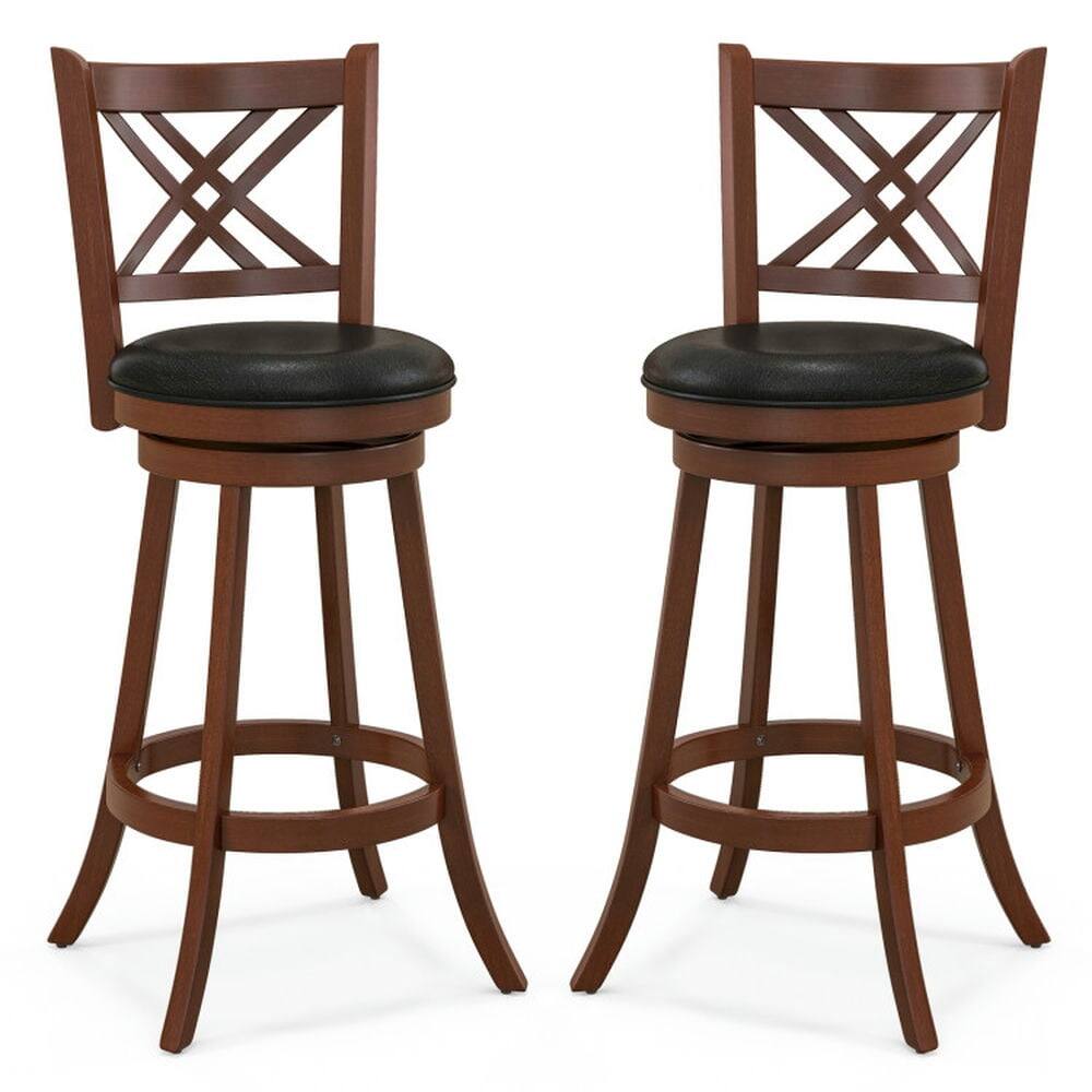 Front. Kadyn - 360° Swivel Upholstered Barstools 2-Pc Set with Back and Footrest-29 inches, for Kitchen Island - Black.