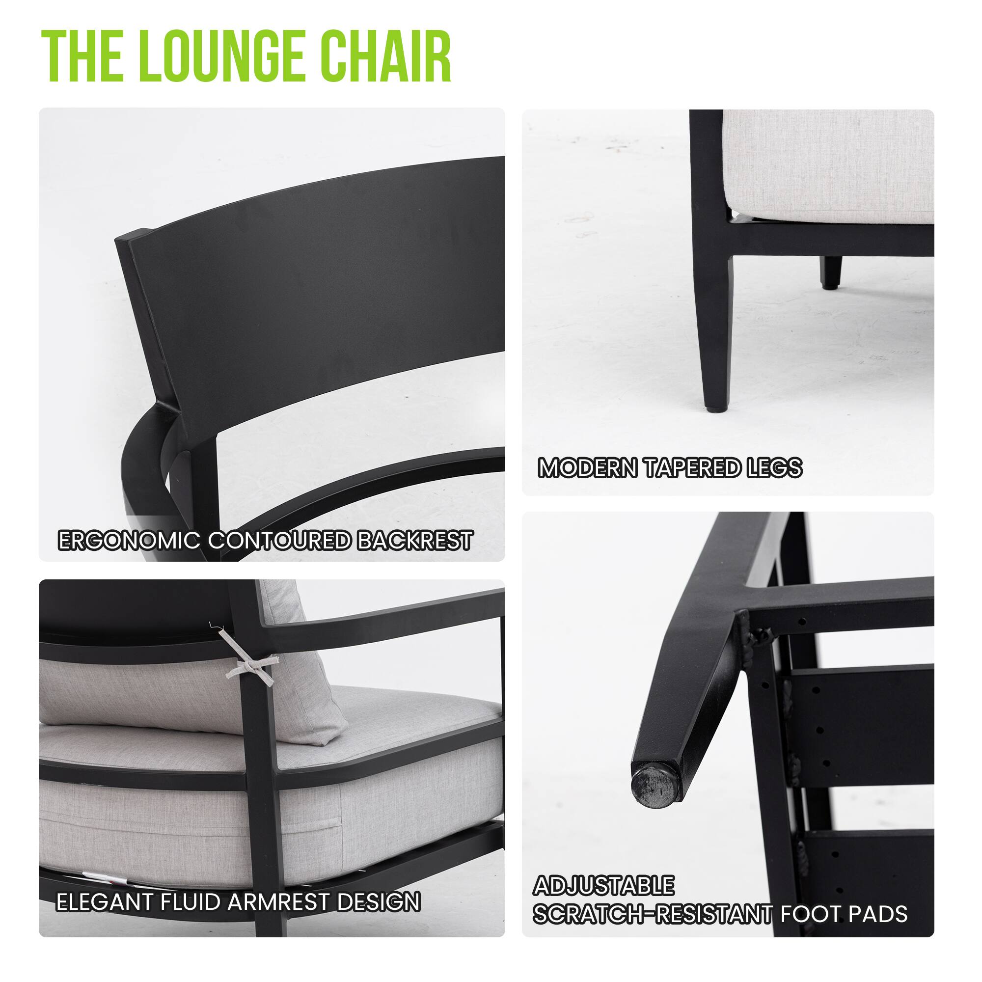THE LOUNGE CHAIR

- MODERN TAPERED LEGS
- ERGONOMIC CONTOURED BACKREST
- ELEGANT FLUID ARMREST DESIGN
- ADJUSTABLE SCRATCH-RESISTANT FOOT PADS