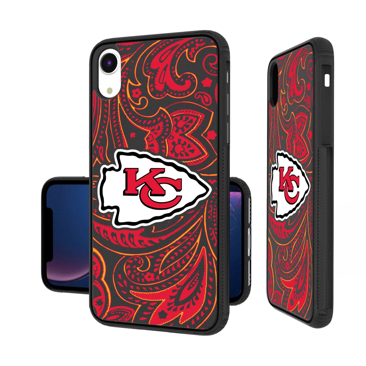 Front. Keyscaper - Kansas City Chiefs iPhone Paisley Design Bump Case - 16 Pro - Multicolor.