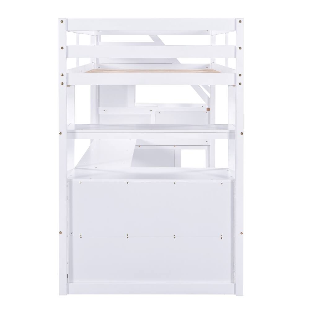 Alt View 10. Loheer - Loheer Twin Loft Bed with Desk Shelves Storage Stairs White - White.