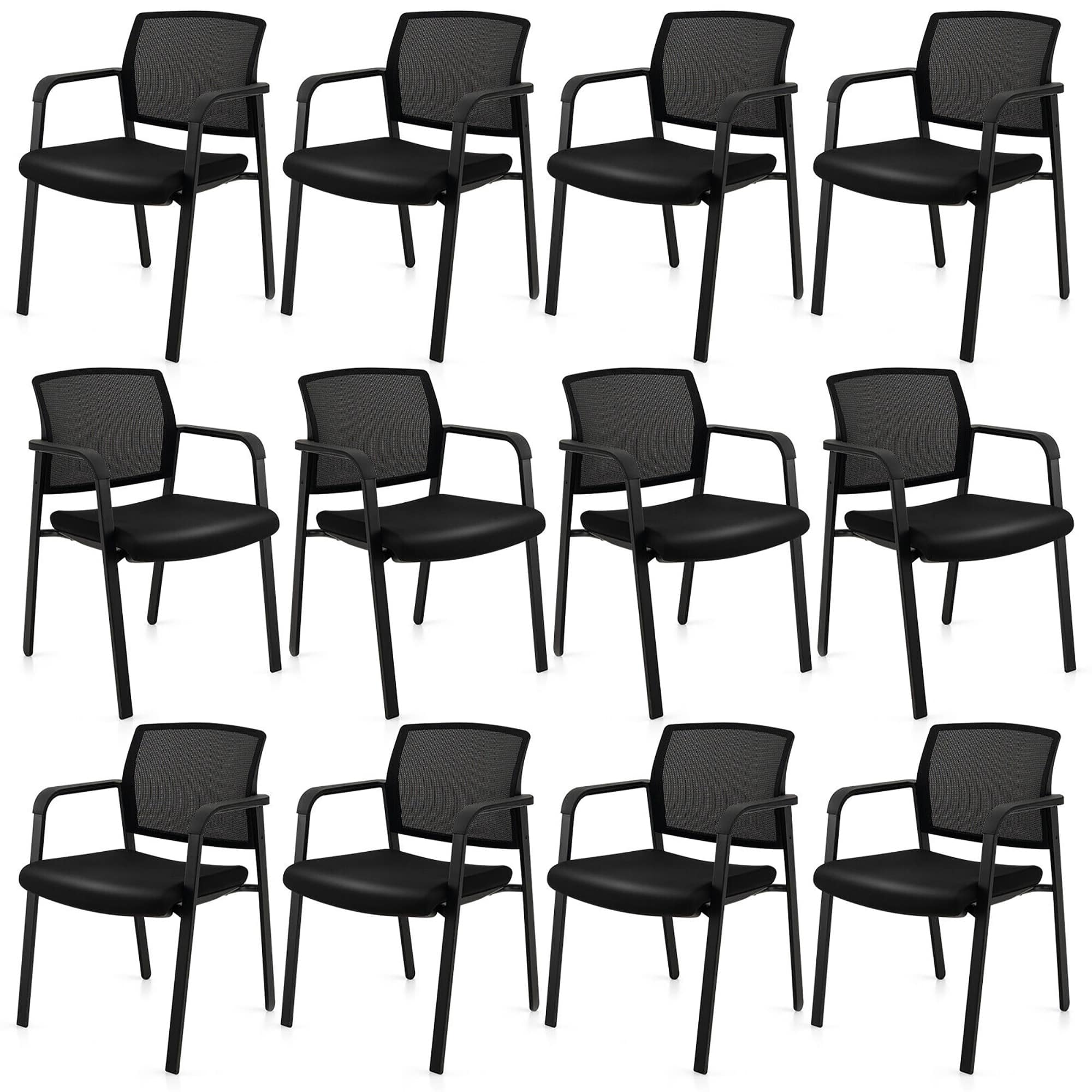 Gymax - 12-Pack Office Conference Chair Set Mesh Guest Reception Stack Chairs w/ Caster Wheels - Black