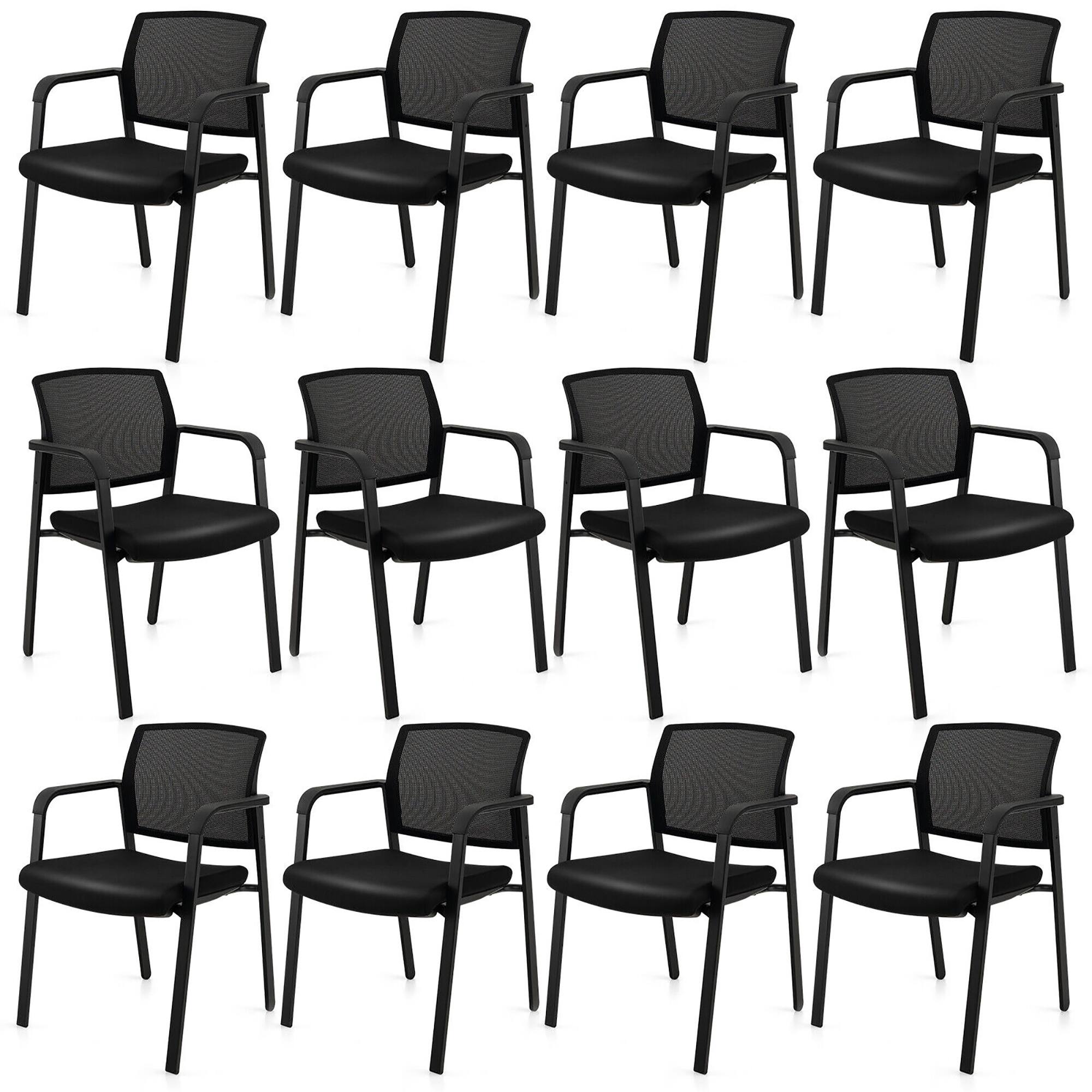 Gymax - 12-Pack Office Conference Chair Set Mesh Guest Reception Stack Chairs w/ Caster Wheels - Black