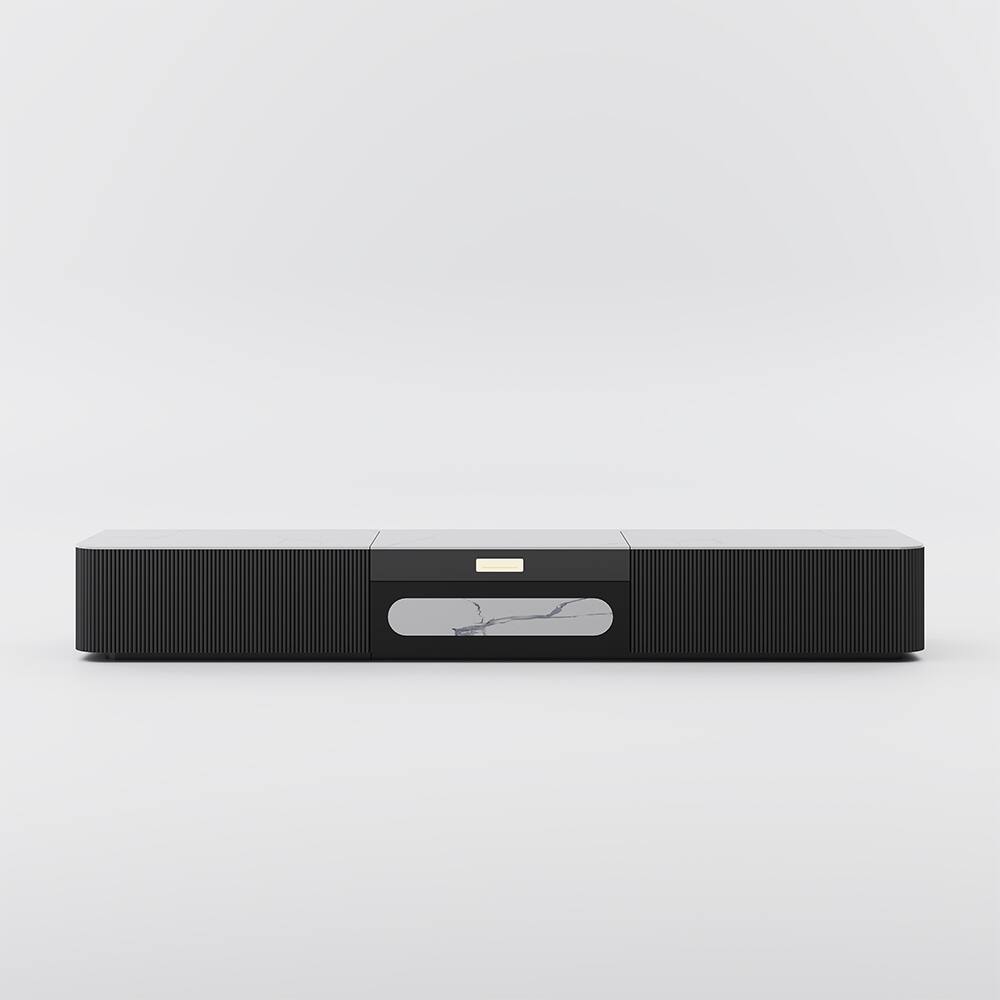 Alt View 5. POVISON - 79" Modern TV Stand for Projector, Sintered Stone TV Cabinet with Drawers for Home Theater, Black & White - White & Black.