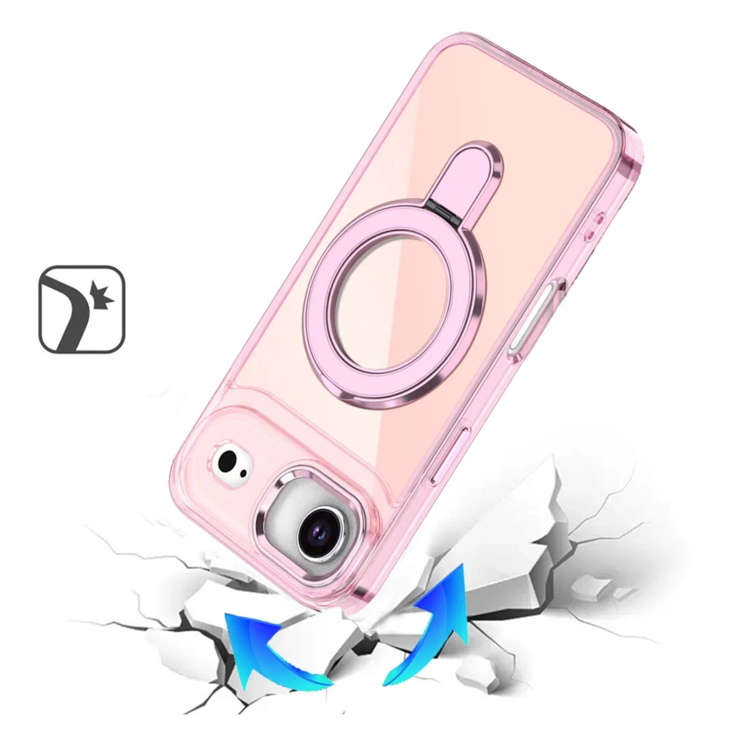 Angle. Kitcheniva - Radiant Chrome Magnetic Circle Stand Phone Case With Tempered Glass For iPhone Air Light Pink - Light Pink.