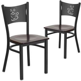 Emma + Oliver - 2 Pack Coffee Back Metal Restaurant Chair - Walnut Wood Seat/Black Metal Frame