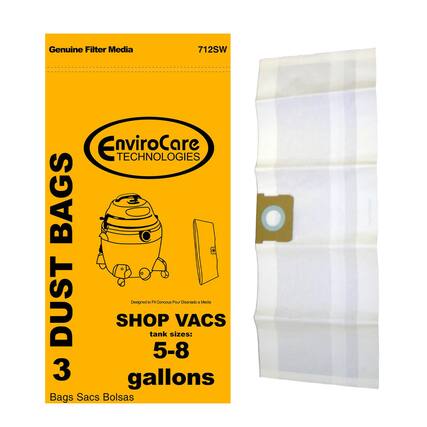 Genuine Filter Media
712SW
EnviroCare Technologies
3 DUST BAGS
Designed for Concous Pour Désenfumage à Média
SHOP VACS
tank sizes:
5-8 gallons
Bags Sacs Bolsas