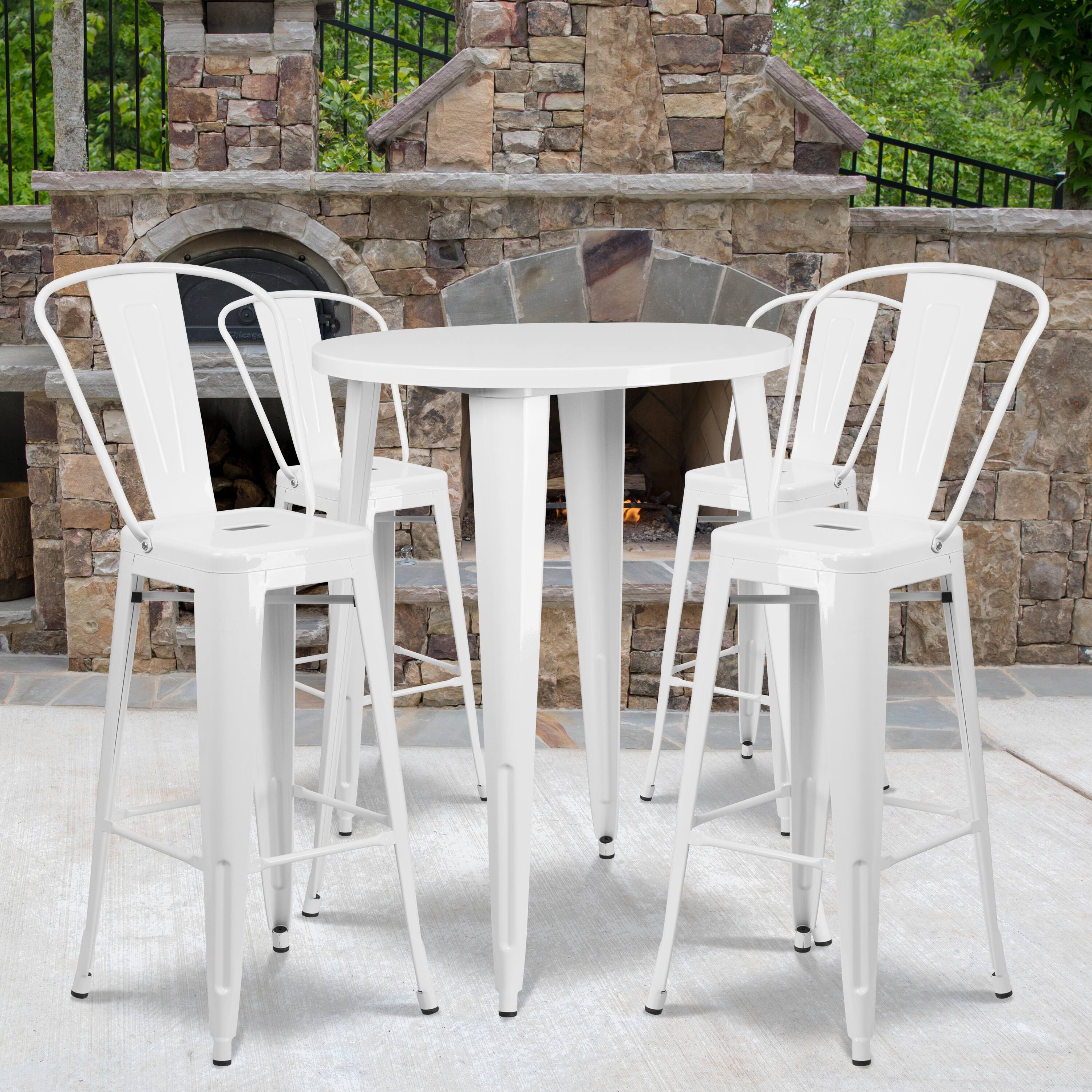 Alt View 1. Emma + Oliver - Commercial Grade 30" Round Metal Indoor-Outdoor Bar Table Set with 4 Cafe Stools - White.