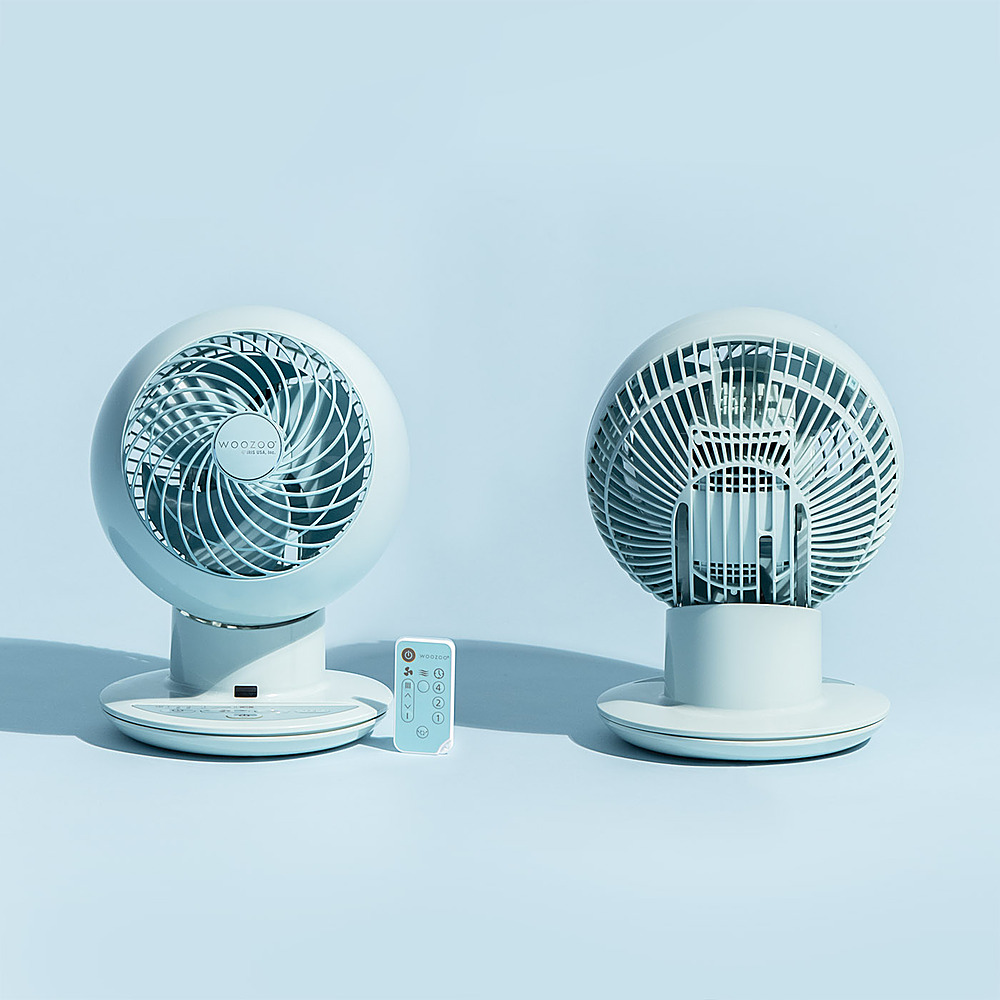 Angle View: Woozoo Oscillating Air Circulator Fan with Remote - 5 Speed Desk Fan with Timer - 353 ft² Area Coverage - Blue