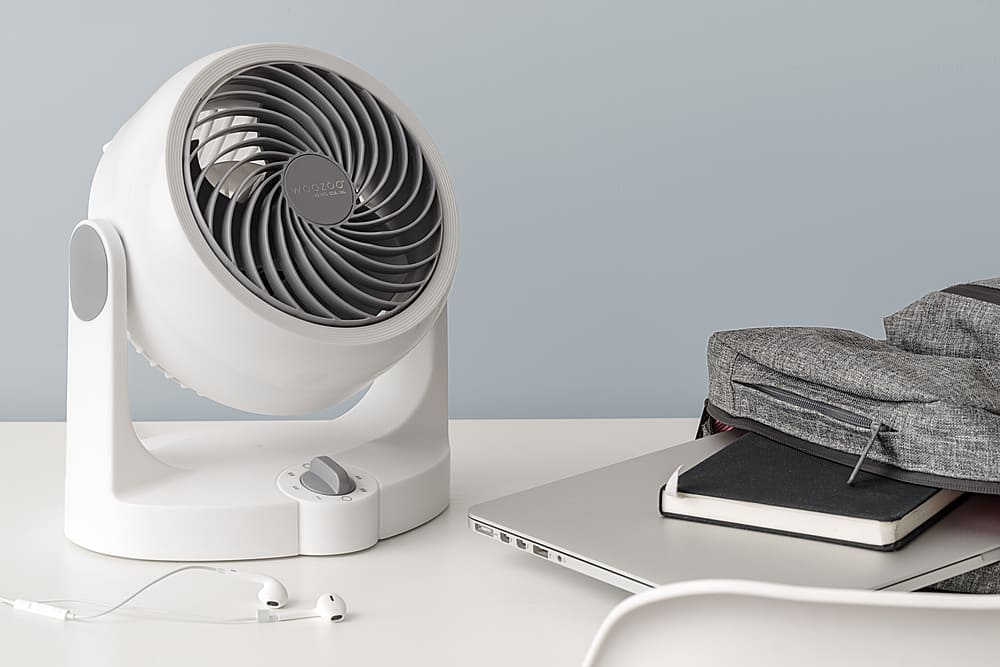 Left View: Woozoo Air Circulator Fan - 3 Speed Small Fan - 157 ft² Area Coverage - White