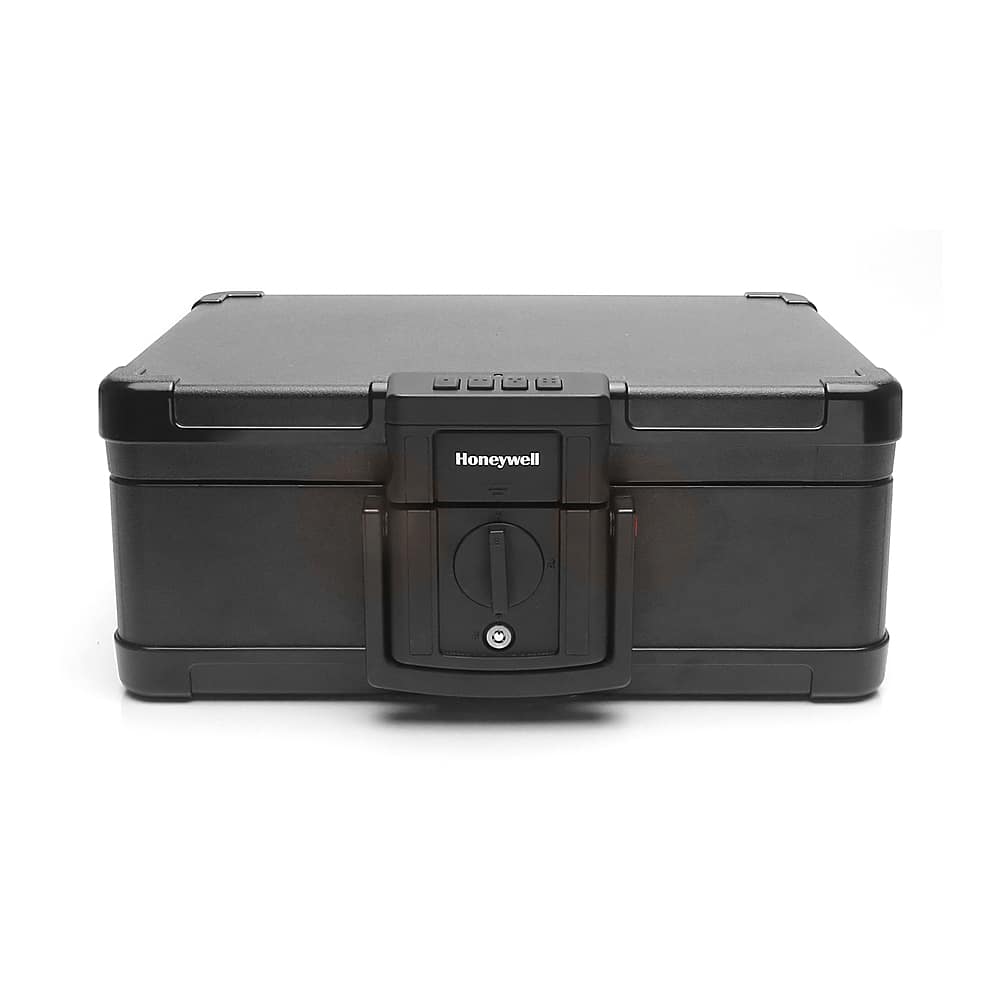 Front. Honeywell - .24 Cu. Ft. Fire- and Water-Proof Chest Safe with Digital Lock - Black.